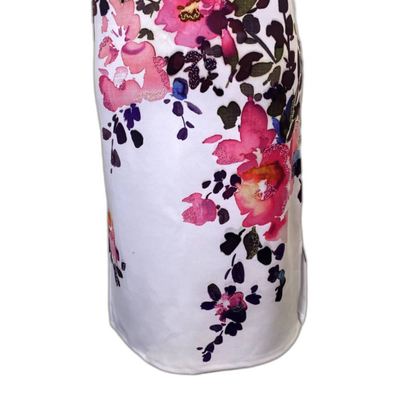 NWT ASOS Scuba Knit Bodycon Dress White Pink Floral Print Beaded US‎ Size 2 - Picture 3 of 7